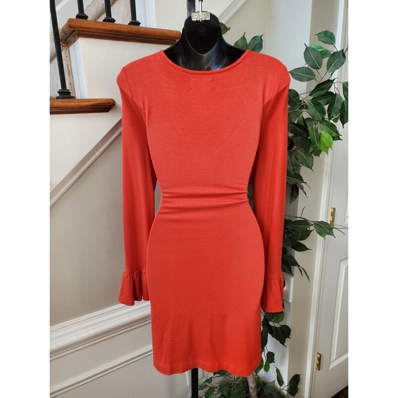 Lou & Grey Red Polyester Scoop Neck Long Ruffle Sleeve Knee Length Dress Size XS - Picture 5 of 12